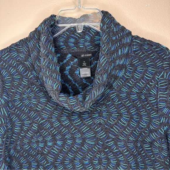 Ali Miles Gray/Blue Cowl Neck Sweater with Textured Knit Size Large Petite - Picture 3 of 8